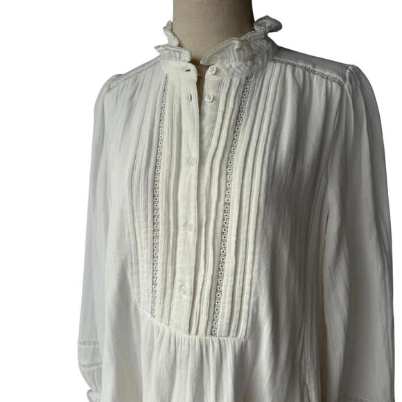 ME+EM Women Cheesecloth Trim Detail Short Swing Dress Soft White Cotton US 6 S - Picture 8 of 15